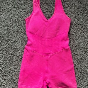 JoyLab Hot Pink Ribbed V-Neck Jumpsuit Romper